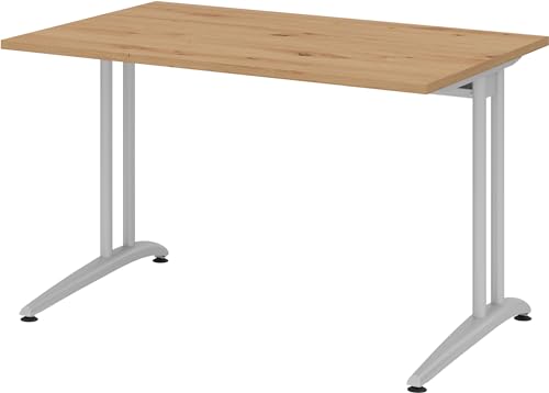 Bümö Schreibtisch klein B-Serie 120x80 cm, Tischplatte aus Holz in Asteiche, Gestell aus Metall in Silber - PC Tisch, Kleiner Computertisch für's Büro, Office Bürotisch von bümö