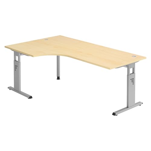 Bümö höhenverstellbarer Eckschreibtisch O-Serie 200x120 cm in Ahorn, Gestell in Silber - Schreibtisch L Form, großer Tisch für's Büro, Computertisch höhenverstellbar von bümö