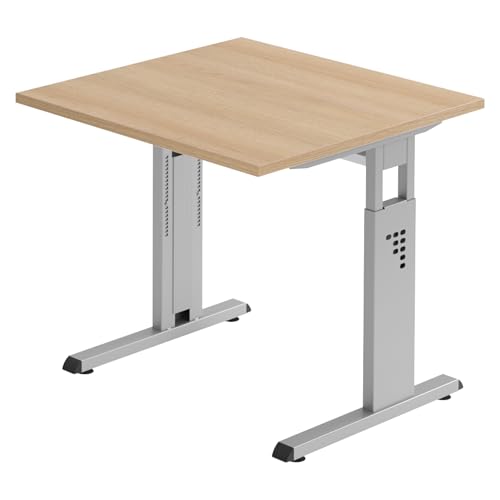 Bümö höhenverstellbarer Schreibtisch O-Serie 80x80 cm in Eiche, Gestell in Silber - PC Tisch klein für's Büro manuell höhenverstellbar, Computertisch verstellbar Bümö höhenverstellbarer Schreibtisch O-Serie 80x80 cm in Eiche, Gestell in Silber - PC Tisch klein für's Büro manuell höhenverstellbar, Computertisch verstellbar von bümö