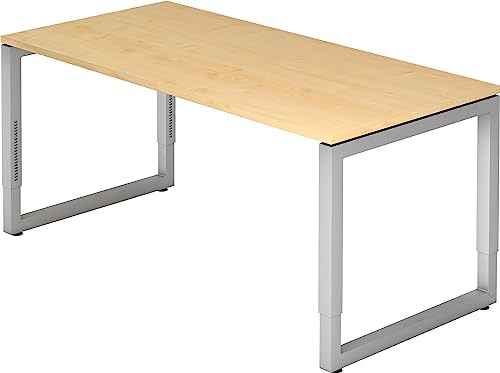 Bümö höhenverstellbarer Schreibtisch R-Serie 160x80 cm in Ahorn, Gestell in Silber - PC Tisch für's Büro manuell höhenverstellbar, Computertisch verstellbar von bümö