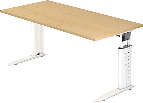 Bümö höhenverstellbarer Schreibtisch U-Serie 160x80 cm in Ahorn, Gestell in weiß - PC Tisch für's Büro manuell höhenverstellbar, Computertisch verstellbar von bümö