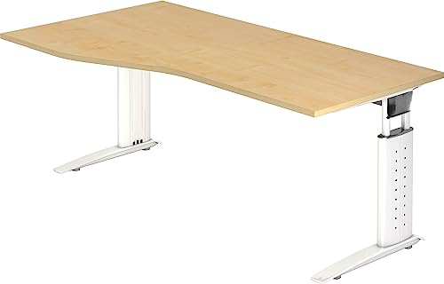 Bümö höhenverstellbarer Schreibtisch U-Serie 180x100 cm in Ahorn, Gestell in weiß - großer PC Tisch für's Büro manuell höhenverstellbar, Computertisch verstellbar von bümö