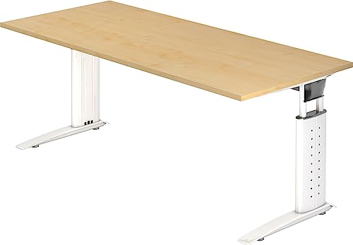Bümö höhenverstellbarer Schreibtisch U-Serie 180x80 cm in Ahorn, Gestell in weiß - großer PC Tisch für's Büro manuell höhenverstellbar, Computertisch verstellbar von bümö