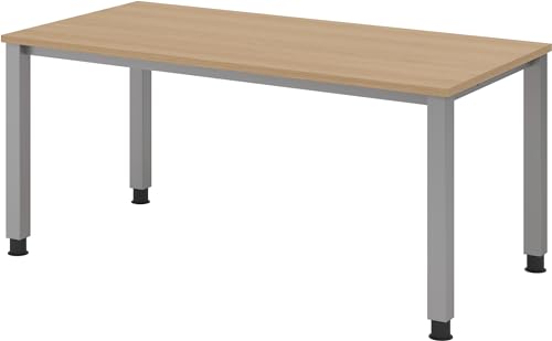 Bümö manuell höhenverstellbarer Schreibtisch 160x80 cm in Eiche - PC Tisch höhenverstellbar & groß, höhenverstellbarer Tisch Büro, großer Computertisch verstellbar, Q-Serie von bümö