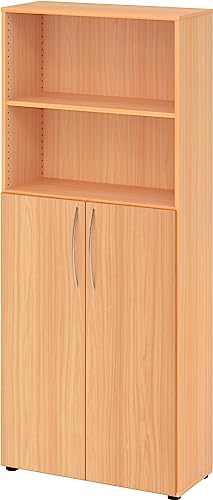 bümö Mehrzweckschrank 80cm breit, Aktenschrank o. Schuhschrank hoch, Regal Schrank-Kombi, Küchenschrank in Buche aus Holz, Vorratsschrank & Haushaltsschrank mit Metallgriffen von bümö