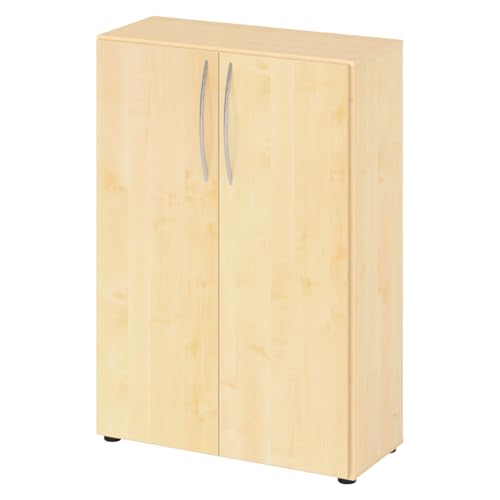 bümö Mehrzweckschrank 80cm breit, Aktenschrank o. Schuhschrank klein, Schrank mit Regal, Kommode in Ahorn aus Holz, Vorratsschrank & Haushaltsschrank mit Metallgriffen von bümö