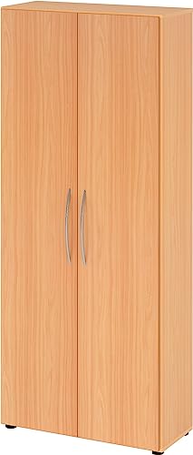 bümö Mehrzweckschrank 80cm breit, Aktenschrank o. Schuhschrank hoch, Schrank mit Regal, Küchenschrank in Buche aus Holz, Vorratsschrank & Haushaltsschrank mit Metallgriffen von bümö