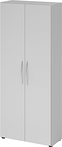 bümö Mehrzweckschrank 80cm breit, Aktenschrank o. Schuhschrank hoch, Schrank mit Regal, Küchenschrank in grau aus Holz, Vorratsschrank & Haushaltsschrank mit Metallgriffen von bümö