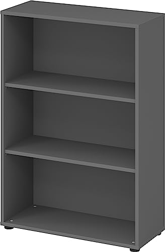 bümö Regal Graphit, Standregal aus Holz für 3 Ordnerhöhen - Bücherregal klein 80 cm breit, Aktenregal für Ordner & Bücher, kleines Büroregal, Holzregal, Ordnerregal, Buchregal Dachschräge von bümö