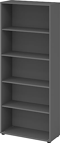 bümö Regal Graphit, Standregal aus Holz für 5 Ordnerhöhen - Bücherregal 80 cm breit, Aktenregal für Ordner & Bücher, Büroregal, Holzregal, Ordnerregal, Aufbewahrungsregal, Buchregal von bümö