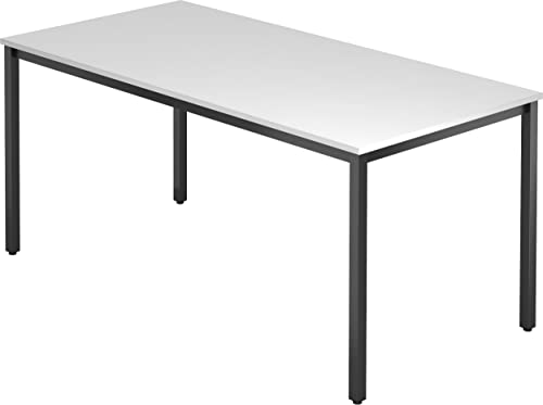 bümö Multifunktionstisch weiß, Tisch 160 x 80 cm, Tischfuß vierkant in schwarz - einfacher Tisch, Besprechungstisch System D-Serie, Konferenztisch, Meetingtisch, Mehrzwecktisch, Pausentisch von bümö