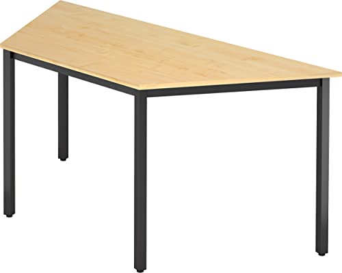 bümö Multifunktionstisch Ahorn, Tisch 160 x 69 cm, Tischfuß vierkant schwarz - Tisch Trapez, Besprechungstisch System D-Serie, Konferenztisch, Meetingtisch, Mehrzwecktisch, Pausentisch von bümö