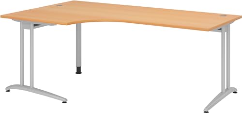 Bümö Eckschreibtisch groß, B-Serie 200x120 cm, Tischplatte aus Holz in Buche, Gestell aus Metall - Schreibtisch L Form, großer Tisch für's Büro, Computertisch, Bürotisch von bümö