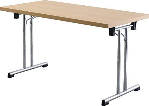 Bümö Klapptisch Buche 160 x 80 cm klappbar & stapelbar, klappbarer Schreibtisch, Klappschreibtisch, Tisch klappbar, Klappbarer Tisch, Klapptisch Holz-Platte, Gestell stabil aus Metall verchromt von bümö