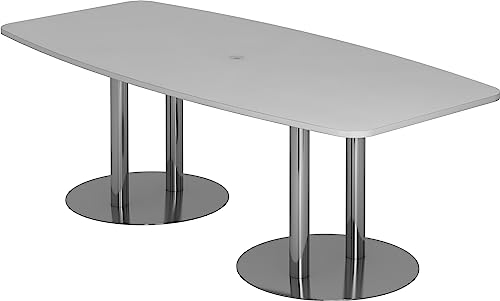 bümö® Konferenztisch rund oval 220 x 103 cm in Grau | Besprechungstisch mit Chromsäulen | hochwertiger Meetingtisch von bümö