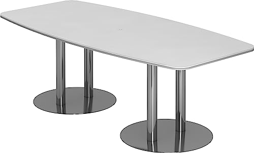 bümö® Konferenztisch rund oval 220 x 103 cm in Weiß | Besprechungstisch mit Chromsäulen | hochwertiger Meetingtisch von bümö