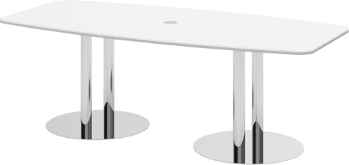 Bümö Konferenztisch oval 220x103 cm großer Besprechungstisch in Weiss, Besprechungstisch mit Chromsäulen, Meetingtisch für 8 Personen, XXL-Tisch für Besprechungsraum & Meeting von bümö