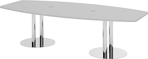 bümö® Konferenztisch rund oval 280 x 130 cm in Grau | Besprechungstisch mit Chromsäulen | hochwertiger Meetingtisch von bümö