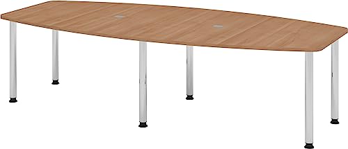 Bümö Konferenztisch oval 280x130 cm großer Besprechungstisch in Nuss, Besprechungstisch mit Chromfüßen, Meetingtisch für 10 Personen, XXL-Tisch für Besprechungsraum & Meeting von bümö