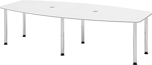 Bümö Konferenztisch oval 280x130 cm großer Besprechungstisch in Weiss, Besprechungstisch mit Chromfüßen, Meetingtisch für 10 Personen, XXL-Tisch für Besprechungsraum & Meeting von bümö