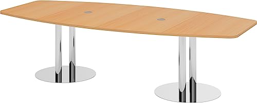 bümö® Konferenztisch rund oval 280 x 130 in Buche | Besprechungstisch mit Chromsäulen | hochwertiger Meetingtisch von bümö