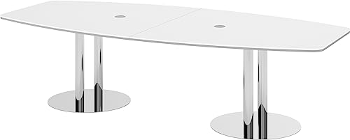 bümö® Konferenztisch rund oval 280 x 130 in Weiß | Besprechungstisch mit Chromsäulen | hochwertiger Meetingtisch von bümö
