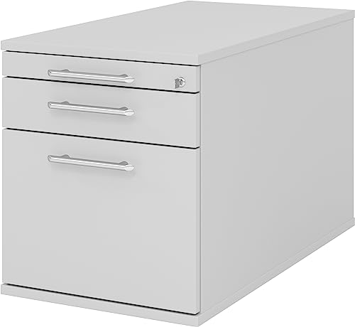 Bümö® Rollcontainer 80 cm tief in Grau mit 2 Schüben und Hängeregister Schublade | Bürocontainer aus Holz | Tischcontainer mit Rollen | Büro Container für Ihren Schreibtisch von bümö