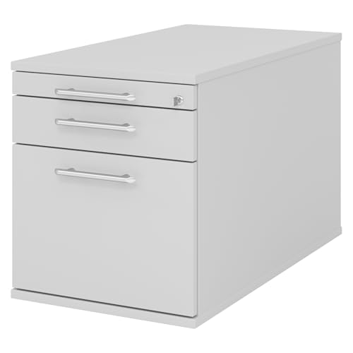 bümö Rollcontainer mit Hängeregister für Hängeordner, Container abschließbar in grau - Rollwagen mit Hängeregistratur als Schreibtisch Unterschrank od. Bürocontainer m. Relinggriffe von bümö