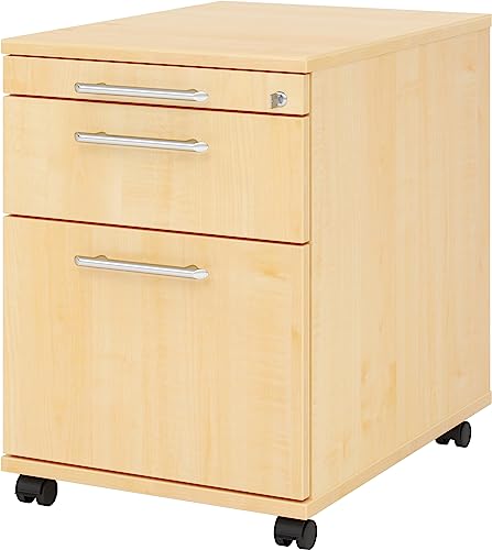 Bümö® Rollcontainer mit 2 Schüben & Schloss | Bürocontainer aus Holz | Tischcontainer mit Hängeregistratur | in 6 Dekoren (Ahorn) von bümö