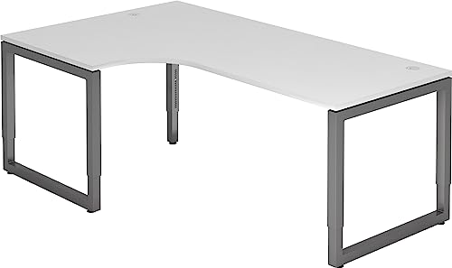 bümö höhenverstellbarer Eckschreibtisch R-Serie 200x120 cm in weiß, Gestell in Graphit - Schreibtisch L Form, großer Tisch für's Büro, Computertisch höhenverstellbar von bümö