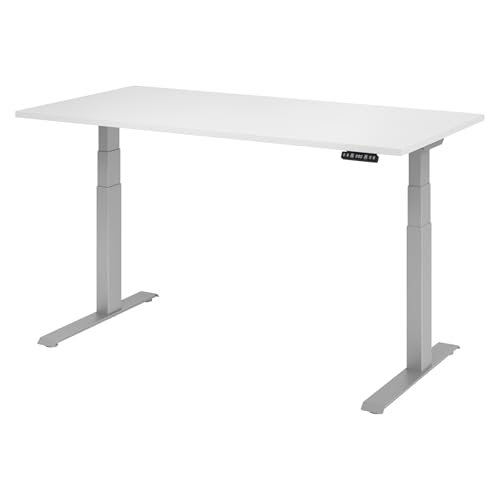 bümö elektrisch höhenverstellbarer Schreibtisch 160x80 cm in weiß, Gestell Silber mit Memory-Steuerung, elektrischer Bürotisch höhenverstellbar Gaming Tisch von bümö