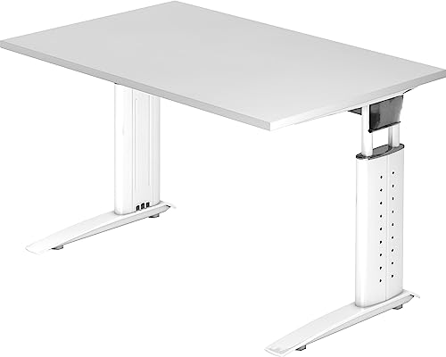 Bümö höhenverstellbarer Schreibtisch U-Serie 120x80 weiß, Gestell in weiß - PC Tisch klein für's Büro manuell höhenverstellbar, Computertisch verstellbar von bümö