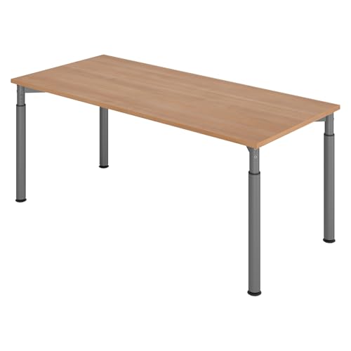 bümö höhenverstellbarer Schreibtisch 180x80 cm Nussbaum, Gestell Graphit - PC Tisch höhenverstellbar & groß, ergonomisch, stabil, Y-Serie von bümö