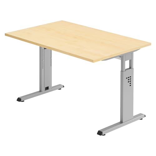 Bümö höhenverstellbarer Schreibtisch O-Serie 120x80 cm in Ahorn, Gestell in Silber - PC Tisch klein für's Büro manuell höhenverstellbar, Computertisch verstellbar von bümö