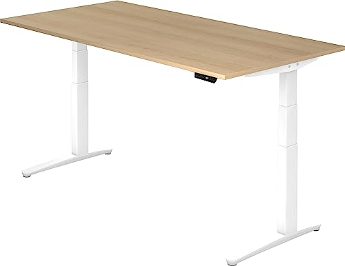 bümö® elektrischer Schreibtisch mit Designergestell in weiß | Ergonomischer Sitz- & Stehschreibtisch höhenverstellbar | Bürotisch elektrisch | Büroschreibtisch mit Memoryfunktion Eiche 200 x 100 cm von bümö