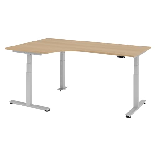 Bümö® ergonomischer Eckschreibtisch elektrisch höhenverstellbar | elektrischer Bürotisch | höhenverstellbarer Büroschreibtisch mit Memoryfunktion in L-Form: 200x120 cm Eiche von bümö