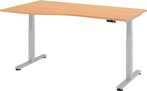 bümö® ergonomischer Schreibtisch elektrisch höhenverstellbar | elektrischer Bürotisch | höhenverstellbarer Büroschreibtisch mit Memoryfunktion in Freiform: 180x100 cm Buche von bümö