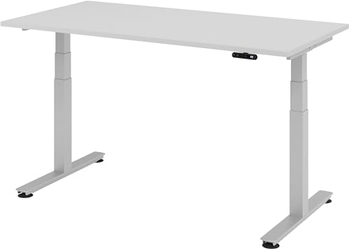 bümö® ergonomischer Schreibtisch elektrisch höhenverstellbar | elektrischer Bürotisch | höhenverstellbarer Büroschreibtisch mit Memoryfunktion in Rechteck: 160x80 cm Grau von bümö