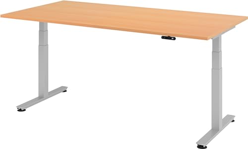 bümö® ergonomischer Schreibtisch elektrisch höhenverstellbar | elektrischer Bürotisch | höhenverstellbarer Büroschreibtisch mit Memoryfunktion in Rechteck: 200x100 cm Buche von bümö