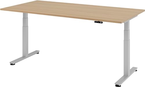 bümö® ergonomischer Schreibtisch elektrisch höhenverstellbar | elektrischer Bürotisch | höhenverstellbarer Büroschreibtisch mit Memoryfunktion in Rechteck: 200x100 cm Eiche von bümö