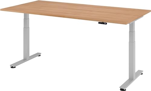 bümö® ergonomischer Schreibtisch elektrisch höhenverstellbar | elektrischer Bürotisch | höhenverstellbarer Büroschreibtisch mit Memoryfunktion in Rechteck: 200x100 cm Nussbaum von bümö