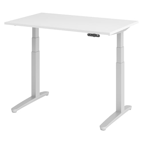 bümö® massiver elektrisch höhenverstellbarer Designer Schreibtisch | ergonomischer Stehschreibtisch | elektrischer Bürotisch | Büroschreibtisch höhenverstellbar mit Memoryfunktion in weiß 120 x 80 cm von bümö