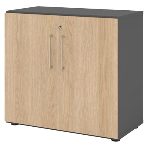 bümö Aktenschrank abschließbar, Büroschrank Holz 80cm breit in Graphit/Eiche - abschließbarer Schrank mit Aktenregal für's Büro & Arbeitszimmer, Büro Möbel Ordnerschrank mit Schloss von bümö