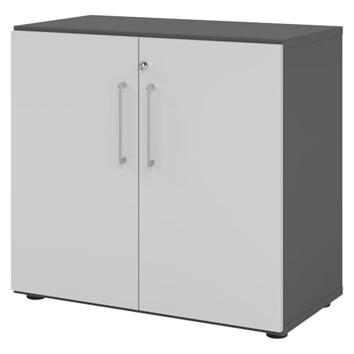bümö Aktenschrank abschließbar, Büroschrank Holz 80cm breit in Graphit/Grau - abschließbarer Schrank mit Aktenregal für's Büro & Arbeitszimmer, Büro Möbel Ordnerschrank mit Schloss von bümö