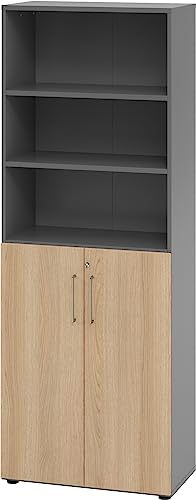 bümö Aktenregal & Schrank abschließbar, Büroschrank Regal Kombination Holz 80cm breit in Graphit/Eiche - abschließbarer Schrank für's Büro & Arbeitszimmer, Büro Möbel Ordnerschrank von bümö