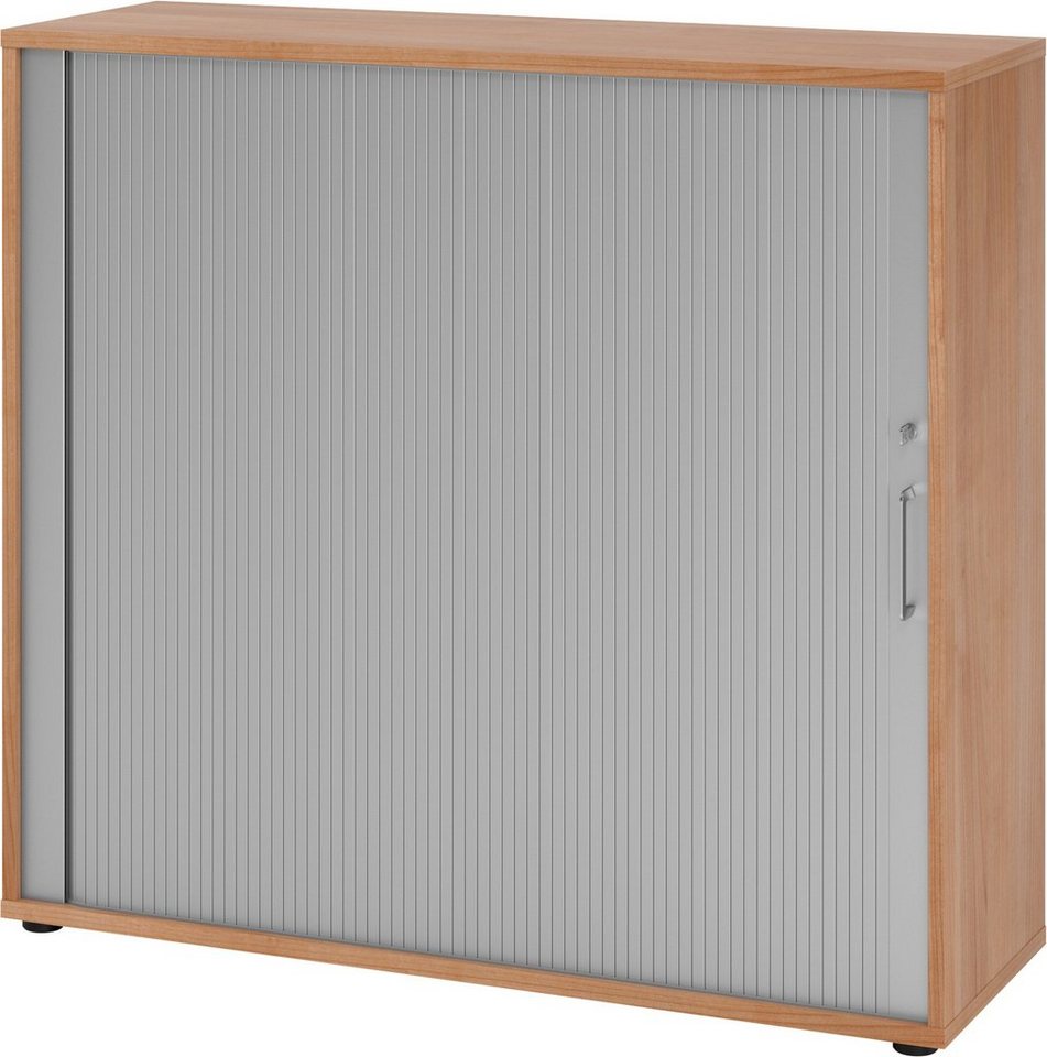 bümö Aktenschrank Rollladenschrank office - 3 Ordnerhöhen Dekor: Nussbaum/Silber - Griffe: Bügelgriff (Metall) von bümö