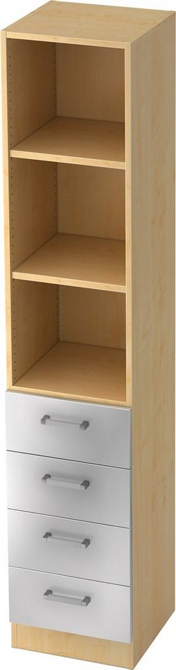 bümö Aktenschrank office Schubladen Kombi - 4 Schübe Dekor: Ahorn/Silber - Griffe: Chromgriff (Metall) von bümö