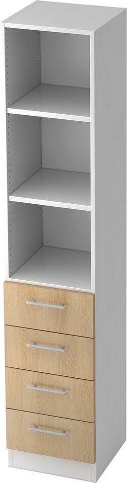 bümö Aktenschrank office Schubladen Kombi - 4 Schübe Dekor: Weiß/Eiche - Griffe: Streifengriff (Kunststoff) von bümö