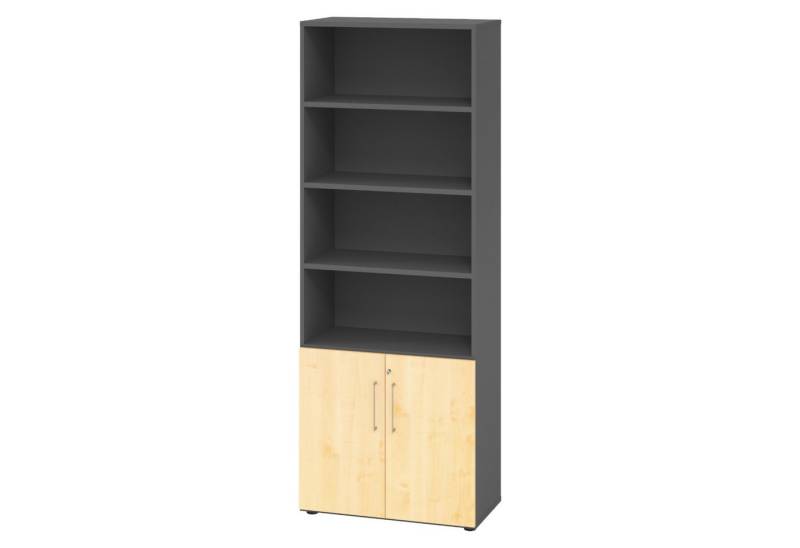 bümö Aktenschrank smart Kombischrank - 2 plus 4 Ordnerhöhen Dekor: Graphit/Ahorn von bümö