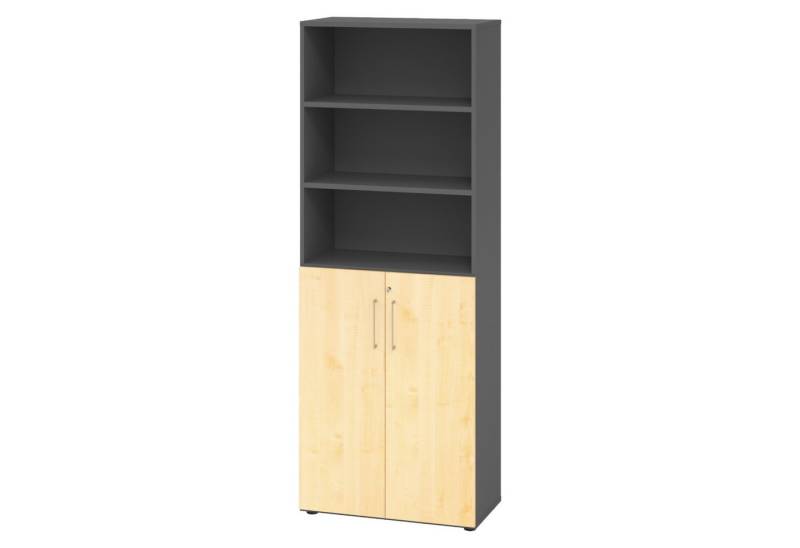 bümö Aktenschrank smart Kombischrank - 3 plus 3 Ordnerhöhen Dekor: Graphit/Ahorn von bümö